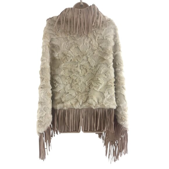 Boston Proper Fur Suede Fringe Wrap Shrug Poncho One Size Western Country Coat - Picture 4 of 10
